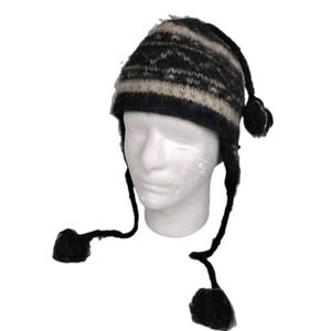 Everest Designs Ear Flap Hat Gray Wool Knit Lined Fleece Beanie Nepal